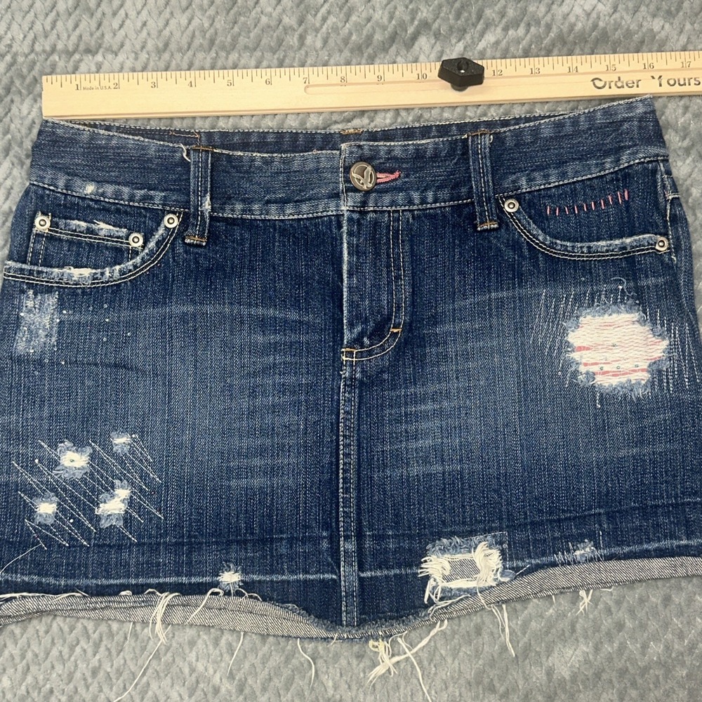 Vintage American Eagle Skirt 8 Y2K Crystal Embellished Distressed Micro Mini - Picture 4 of 11